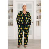 Navy Long Sleeve Argyle Sweater Pant Set