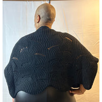 Round Neck Knit Waist Length Poncho - Black