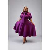 Purple A-Line Maxi Dress with Mock Bow Tie Neck
