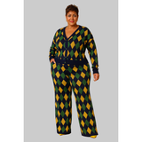 Navy Long Sleeve Argyle Sweater Pant Set