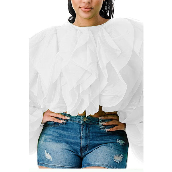 White Organza Verticle Ruffle Top