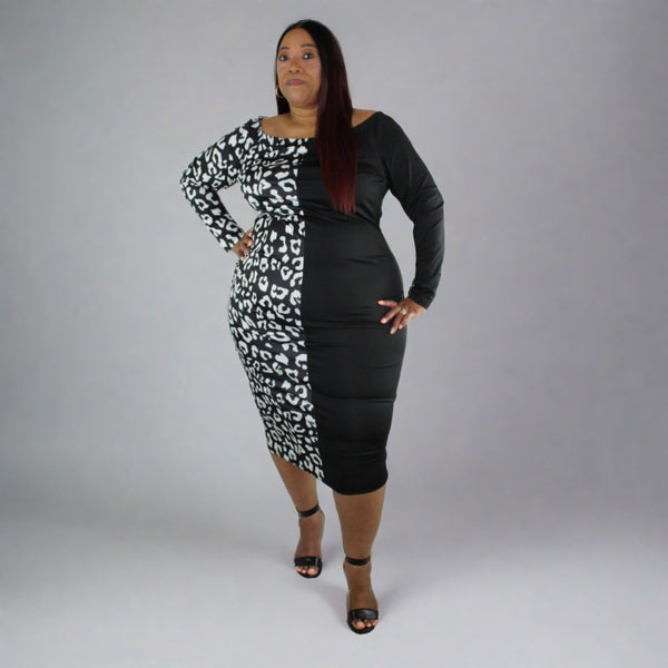 Black and White Maxi Half and Half Dress