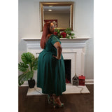 Green midi fit and flare dress a-line mock neck with necktie