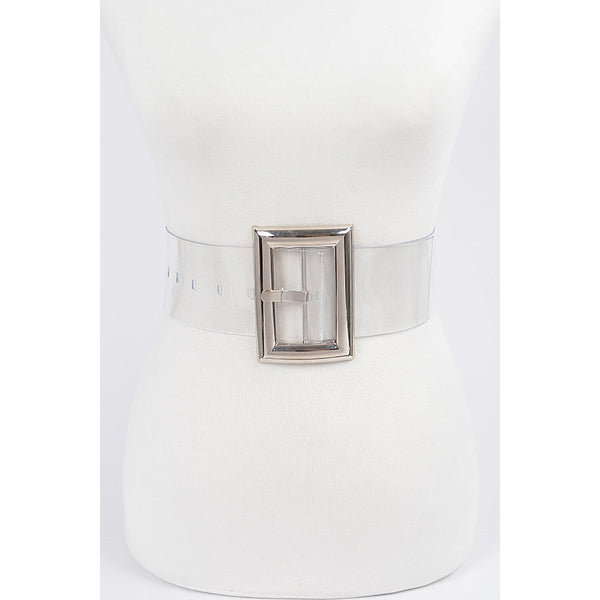 Oversized Transparent Pvc Belt Silver Buckle