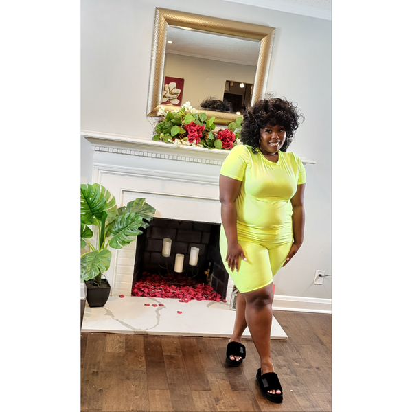 Two Piece Shorts Set - Neon Green