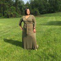 Faux wrap maxi dress olive
