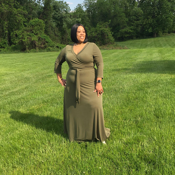 Faux wrap maxi dress olive